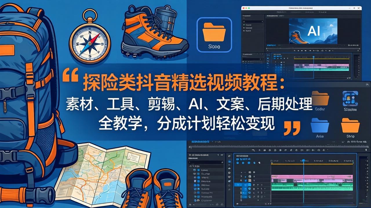 探险类抖音精选视频教程：素材、工具、剪辑、AI、文案、后期处理全教学，分成计划轻松变现-风庭夜雪