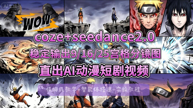 [COZE搭建教学]COZE+即梦Seedance 2.0稳定输出9-16-25宫格分镜图直出AI漫剧视频-风庭夜雪