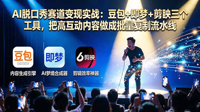 AI脱口秀赛道变现实战：豆包+即梦+剪映三个工具，把高互动内容做成批量复制流水线-风庭夜雪