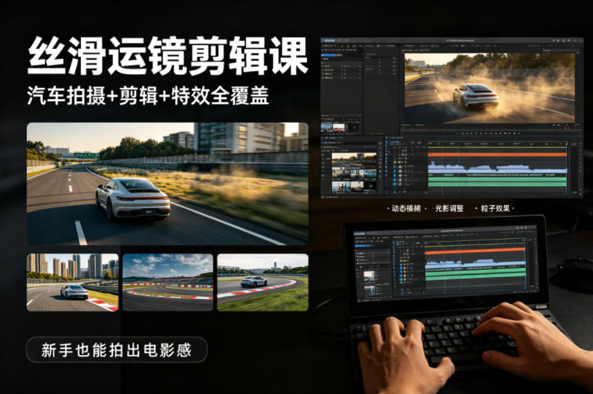 大叔丝滑运镜剪辑课，汽车拍摄+剪辑+特效全覆盖，新手也能拍出电影感-风庭夜雪