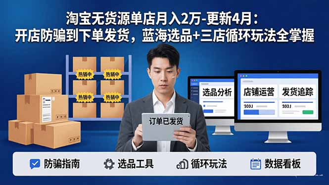 淘宝无货源5.0单店月入2万-更新4月：开店防骗到下单发货，蓝海选品+三店循环玩法全掌握-风庭夜雪