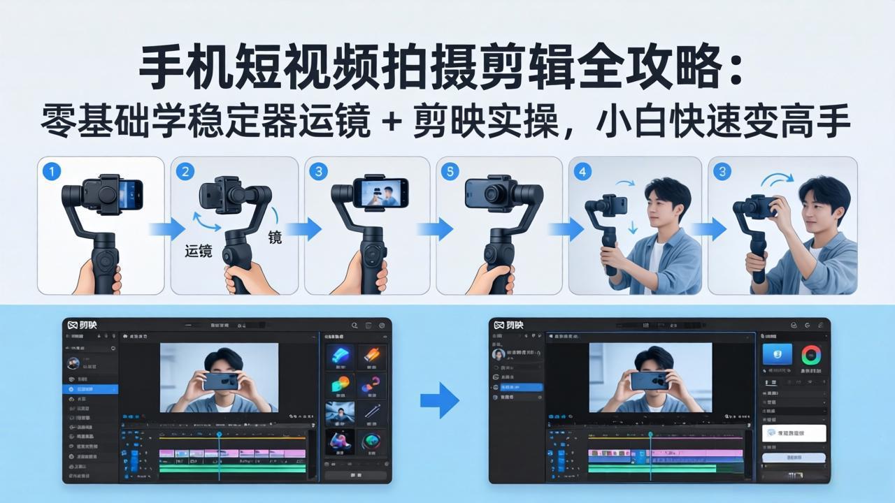 手机短视频拍摄剪辑全攻略：零基础学稳定器运镜 + 剪映实操，小白快速变高手-风庭夜雪