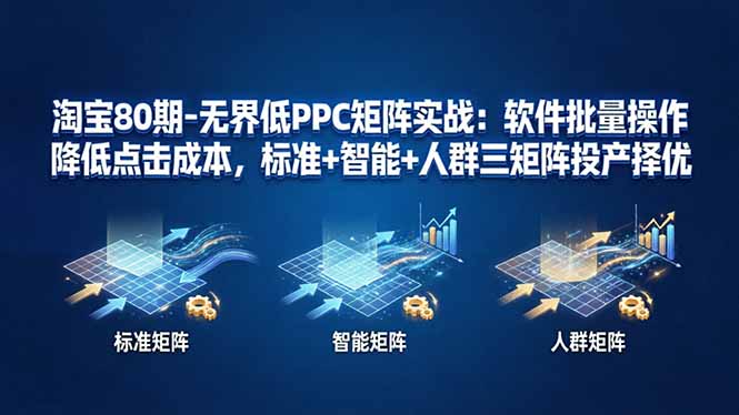 淘宝80期-无界低PPC矩阵实战：软件批量操作降低点击成本，标准+智能+人群三矩阵投产择优-风庭夜雪