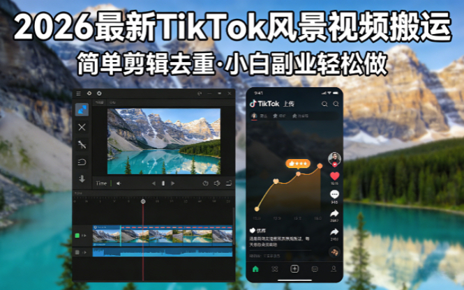 2026最新TikTok风景视频搬运简单剪辑去重小白副业月入 8000-风庭夜雪