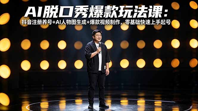 AI脱口秀爆款玩法课：抖音注册养号+AI人物图生成+爆款视频制作，零基础快速上手起号-风庭夜雪