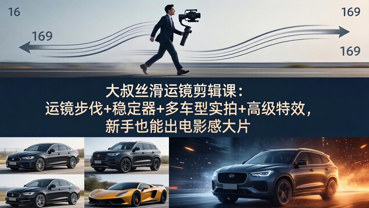 大叔丝滑运镜剪辑课：运镜步伐+稳定器+多车型实拍+高级特效，新手也能出电影感大片-风庭夜雪