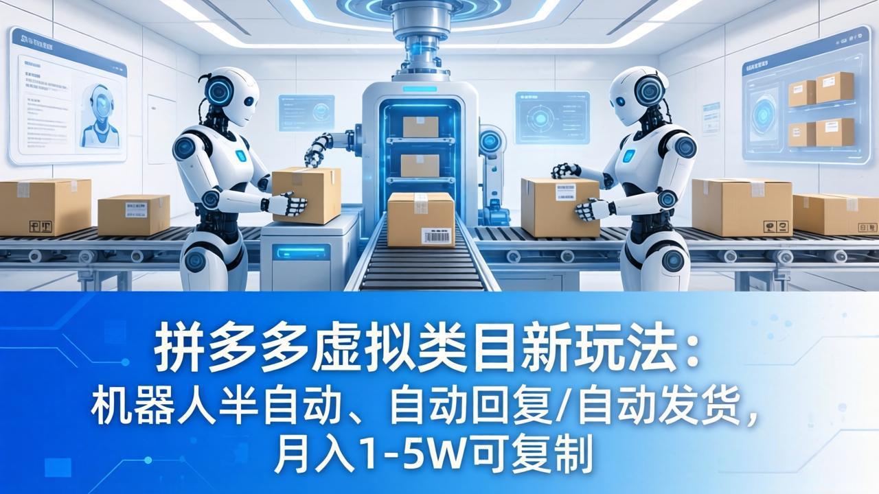 拼多多虚拟类目新玩法：机器人半自动、自动回复 /自动发货，月入 1-5W 可复制-风庭夜雪