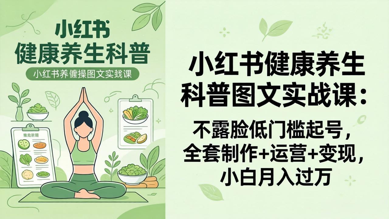 2026小红书健康养生科普图文实战课：不露脸低门槛起号，全套制作+运营+变现，小白月入过万-风庭夜雪