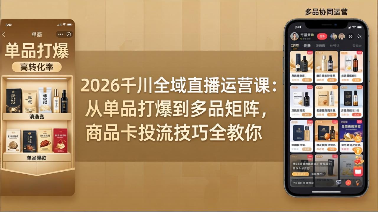 2026千川全域直播运营课：从单品打爆到多品矩阵，商品卡投流技巧全教你-风庭夜雪
