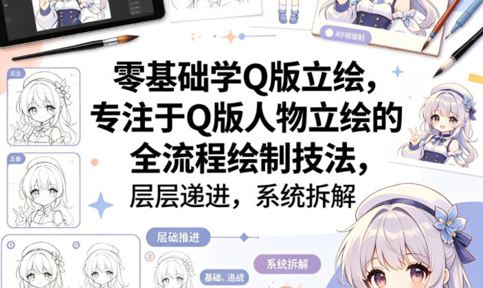 零基础学Q版立绘，专注于Q版人物立绘的全流程绘制技法，层层递进，系统拆解-风庭夜雪