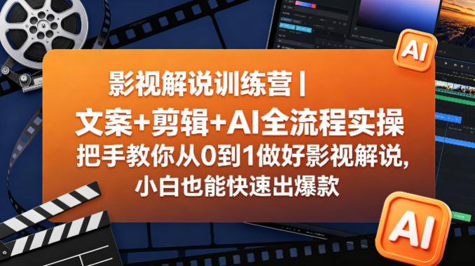 影视解说训练营｜文案+剪辑+AI全流程实操，把手教你从0到1做好影视解说，小白也能快速出爆款-风庭夜雪