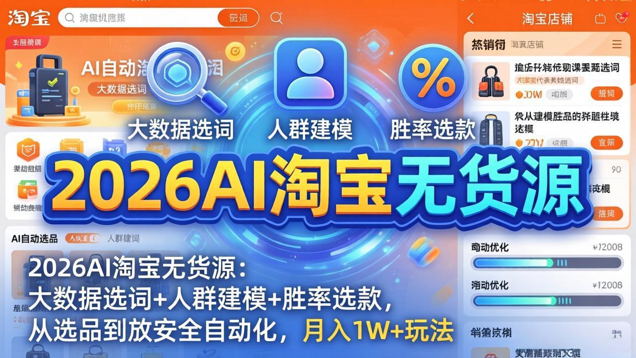 2026AI淘宝无货源-4月更新：大数据选词+人群建模+胜率选款，从选品到放大全自动化，月入1W+玩法-风庭夜雪