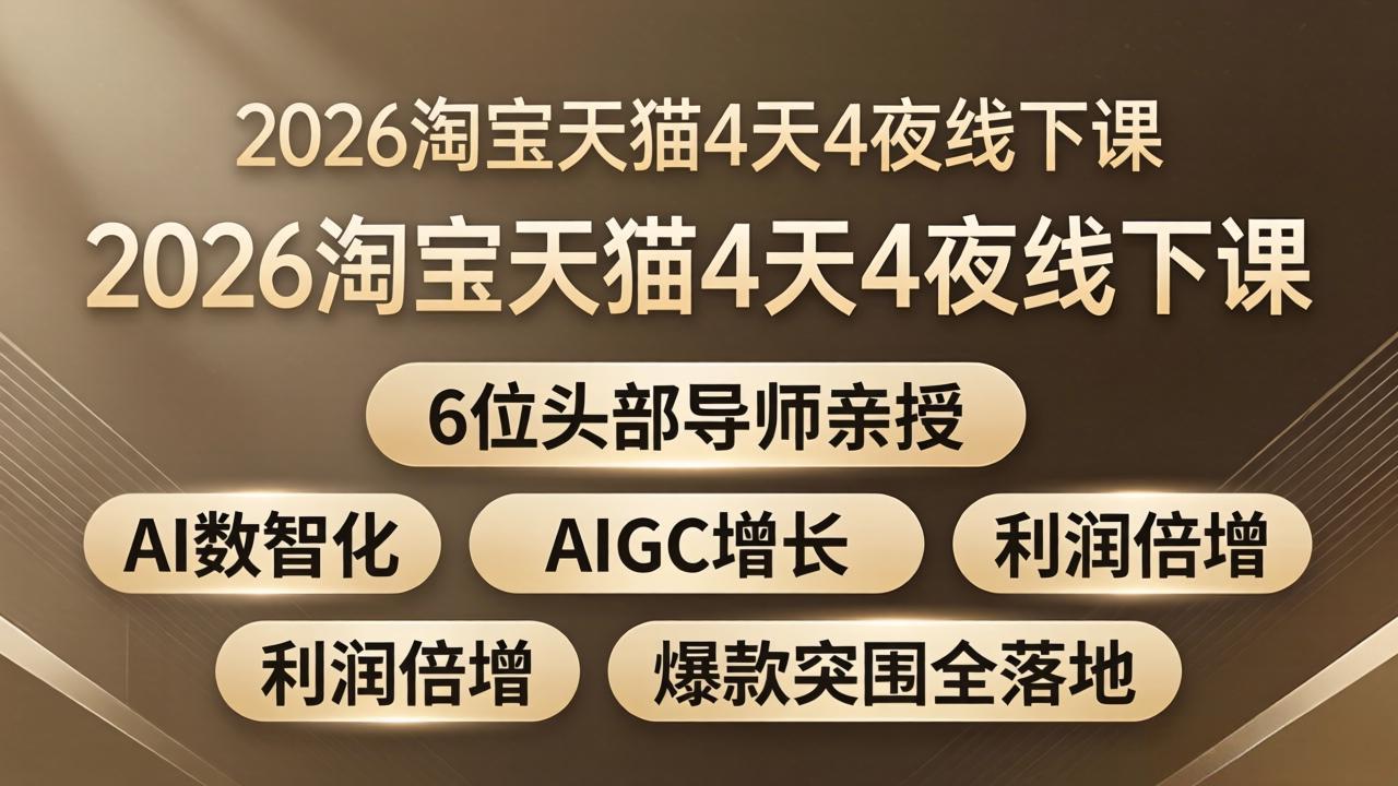 2026淘宝天猫4天4夜线下课：6位头部导师亲授，AI数智化+AIGC增长+利润倍增+爆款突围全落地-风庭夜雪