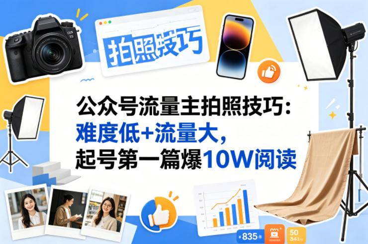 公众号流量主之拍照技巧赛道，难度低+流量大，起号第一篇就爆了10w阅读-风庭夜雪