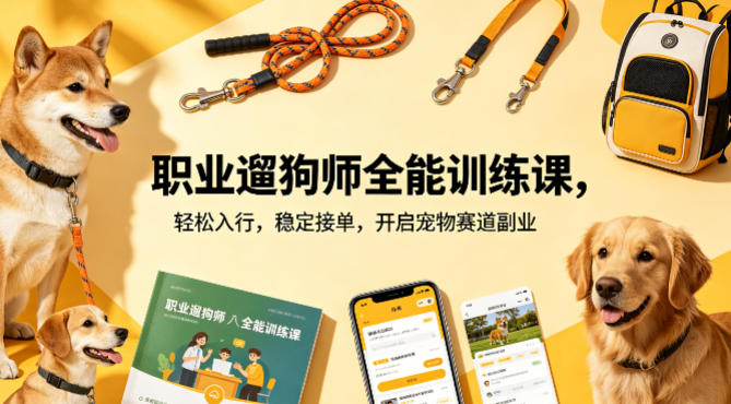 职业遛狗师全能训练课，轻松入行，稳定接单，开启宠物赛道副业-风庭夜雪