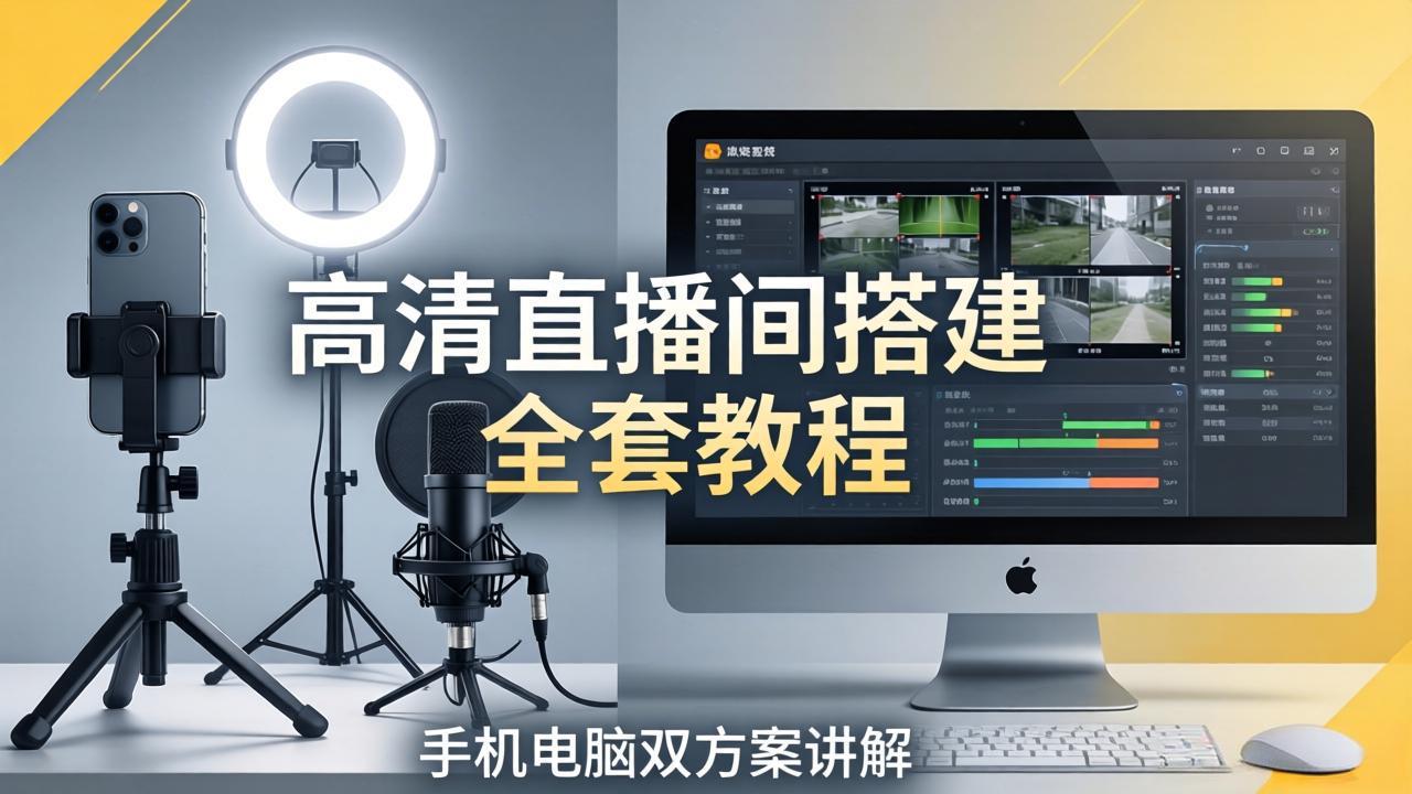 高清直播间搭建全套教程，手机电脑双方案讲解，设备选型调试多机位实操教学-风庭夜雪