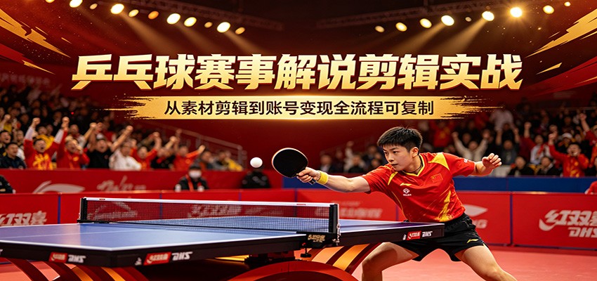 乒乓球赛事解说剪辑实战，从素材剪辑到账号变现全流程可复制-风庭夜雪