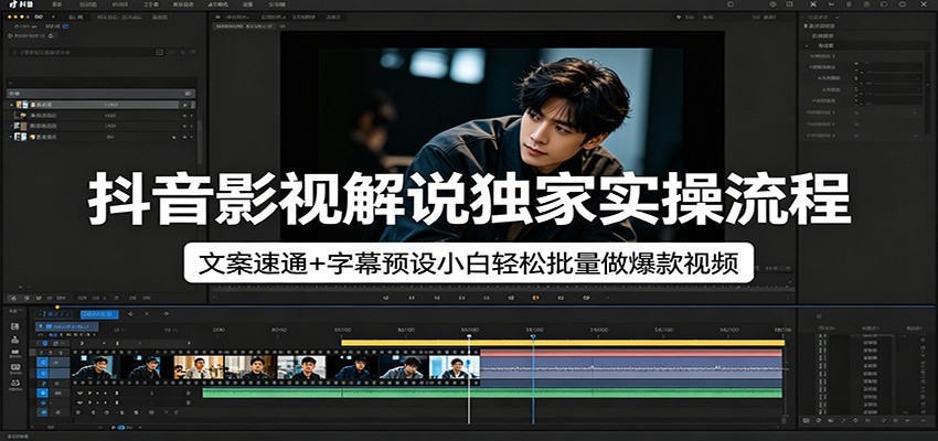 抖音影视解说独家实操流程，文案速通+字幕预设小白轻松批量做爆款视频-风庭夜雪