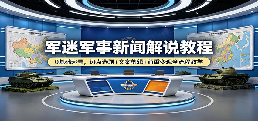 军迷军事新闻解说教程：0基础起号，热点选题+文案剪辑+消重变现全流程教学-风庭夜雪