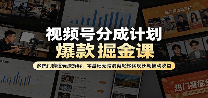 视频号分成计划爆款掘金课：多热门赛道玩法拆解，零基础无脑混剪轻松实现长期被动收益-风庭夜雪