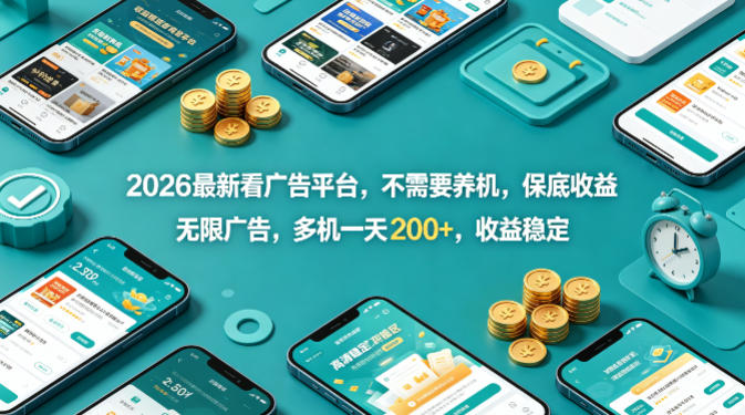 2026最新看广告平台，不需要养机，保底收益，无限广告，多机一天200+，收益稳定【揭秘】-风庭夜雪