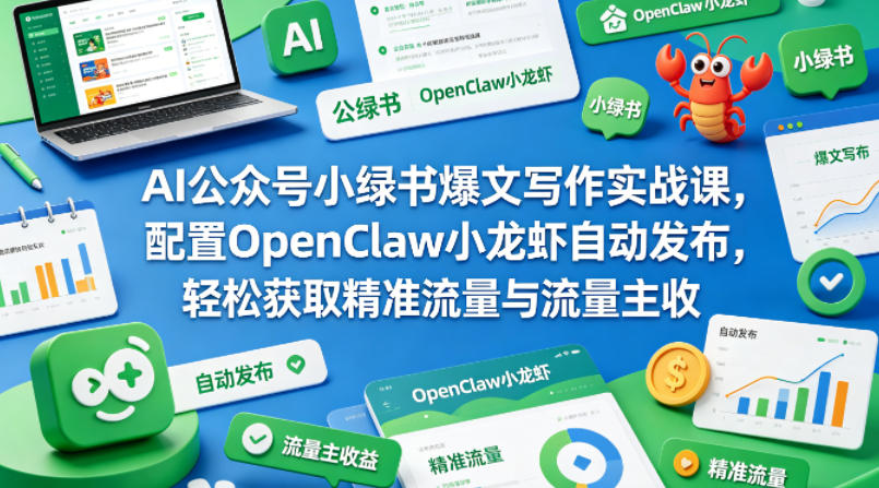 AI公众号小绿书爆文写作实战课，配置OpenClaw小龙虾自动发布，轻松获取精准流量与流量主收益-风庭夜雪