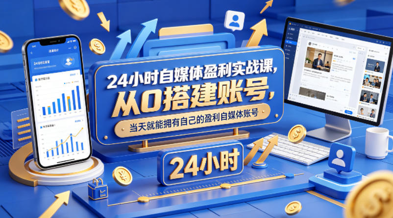 24小时自媒体盈利实战课，从0搭建账号，当天就能拥有自己的盈利自媒体账号-风庭夜雪