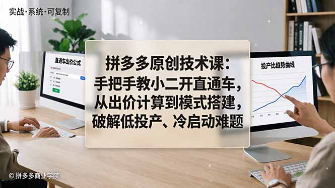拼多多原创技术课：手把手教小二开直通车，从出价计算到模式搭建，破解低投产、冷启动难题-风庭夜雪