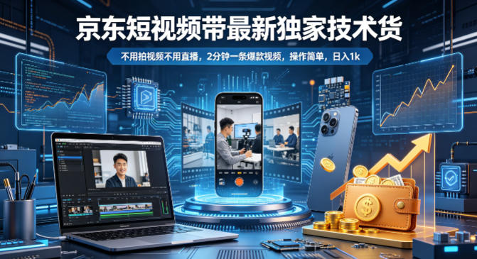 京东短视频带货最新独家技术，不用拍视频不用直播，2分钟一条爆款视频，操作简单，日入1k+【揭秘】-风庭夜雪